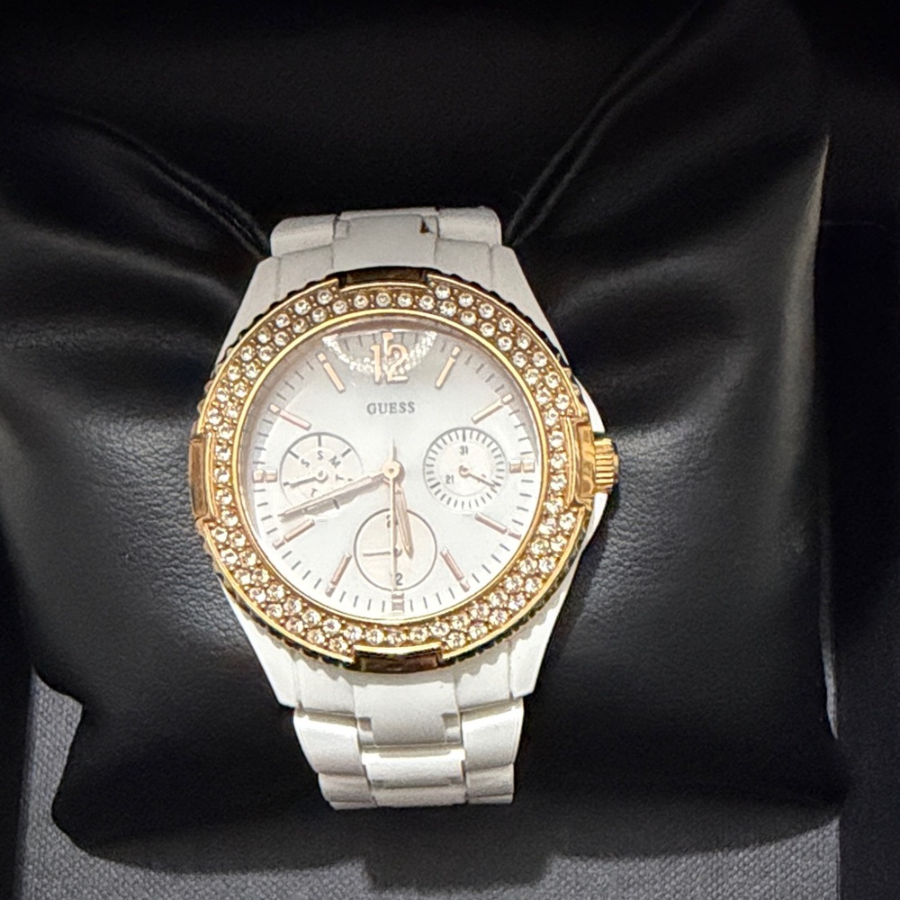 Guess Women's Gold-Tone and White Watch